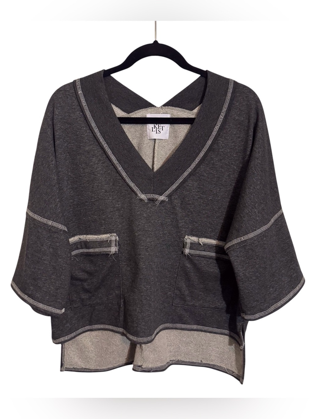 Bucket List Boutique Small Gray Oversized Sweater Lounge Casual Short Sleeve